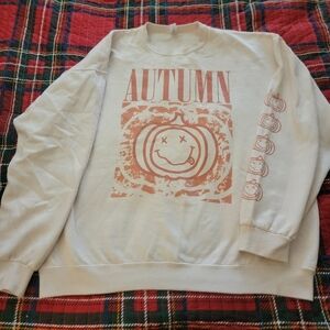Jerzees Cream Autumn Graphic Men's Crewneck Sweater